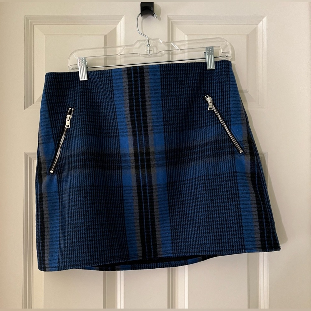 GAP Wool Mini Skirt Blue Black Plaid Academia Preppy size 12 Y2K